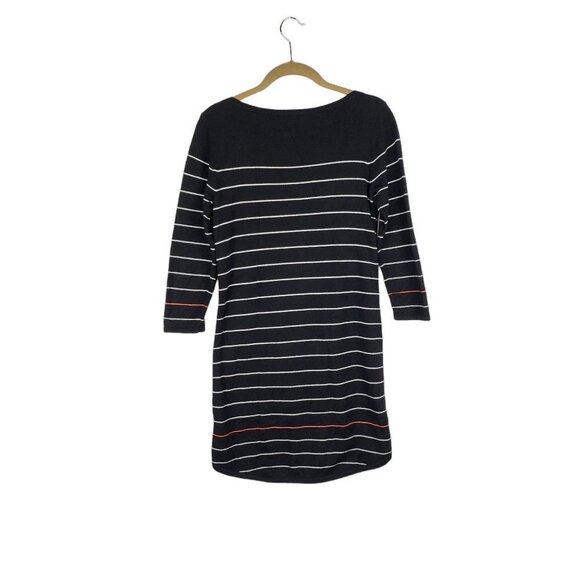 White & Warren Sweater Dress Black Striped Knit Cotton Blend Womens Size Small - Picture 2 of 7